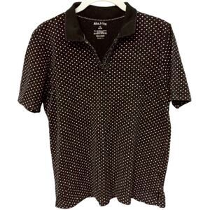 Womens Polo Shirt Polka Dot Black Top Pink M 8-10 Short Sleeve White Stag Collar